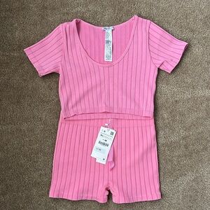 Pink Ribbed Crop Top/ Shorts ZARA set